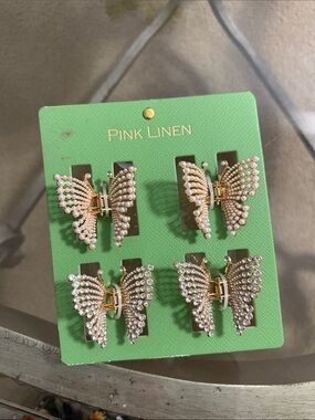 Butterfly Pearl & Rhinestone Goldtone Hair Clips